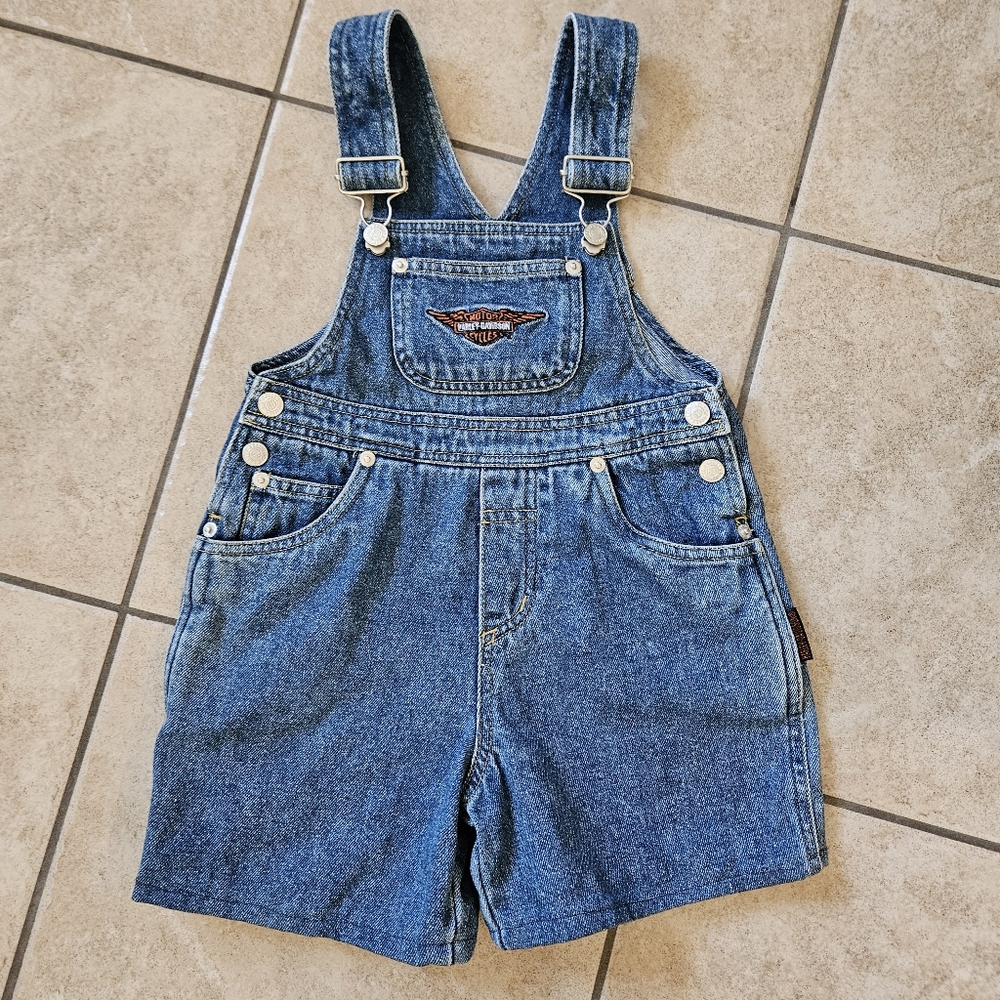 Harley-Davidson Blue Denim Kids Short Overalls with Adjustable Straps